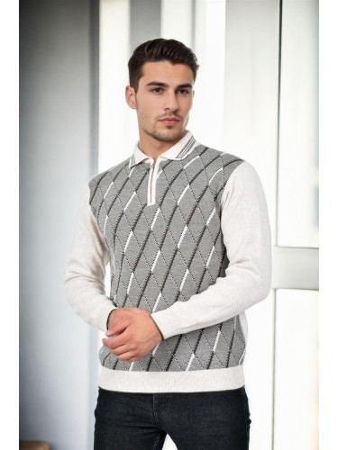 29477 Dewberry Zippered Polo Collar Mens Sweater-STONE