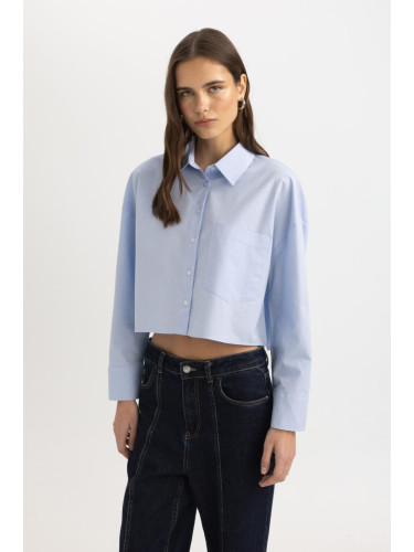 DEFACTO Crop Oxford Long Sleeve Shirt