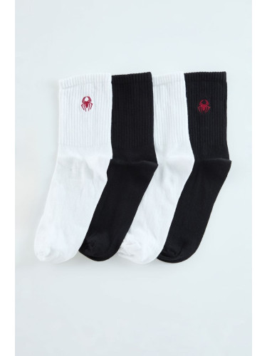 Trendyol Black-White Unisex 4-Piece Cotton Embroidered and Plain Mixed College-Tennis-Medium Size Socks