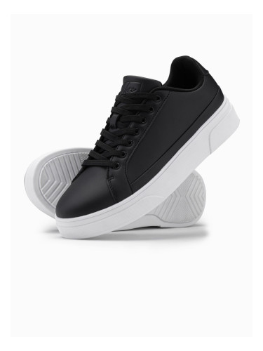 Ombre Men's eco leather sneakers shoes with thick sole - black