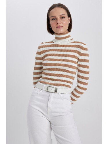 DEFACTO Slim Fit Striped Turtleneck Knitwear Sweater