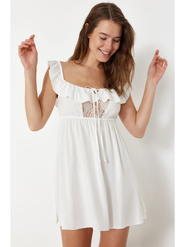 Trendyol Bride Ecru Laced and Ruffle Detailed Viscose Woven Nightgown