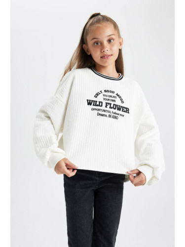 DEFACTO Girl Oversize Wide Pattern Crew Neck Printed Sweatshirt