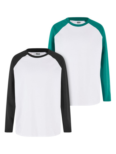 Boys' long-sleeved T-shirts Organic Oversized 2-Pack white/black+white/green