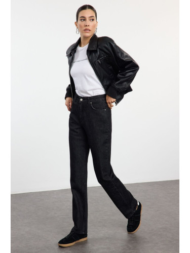 Trendyol Black High Waist Long Straight Jeans
