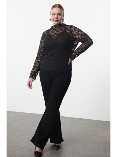 Trendyol Curve Black Lace Knitted Plus Size Blouse