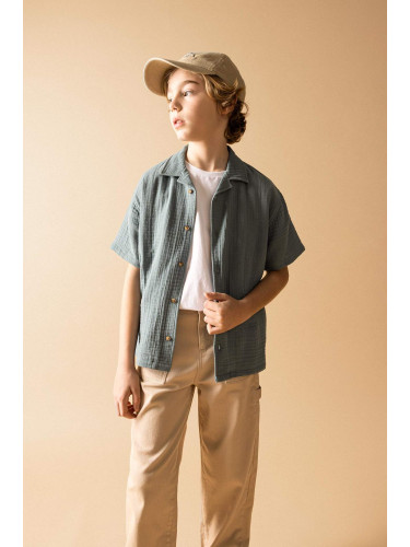 DEFACTO Boy Oversize Fit Polo Neck Waffle Short Sleeve Shirt