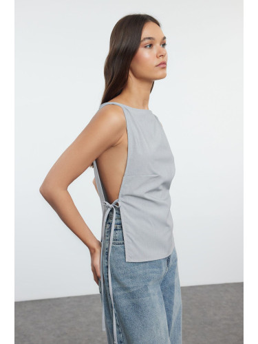 Trendyol Gray Side Tie Detailed Sleeveless Woven Blouse