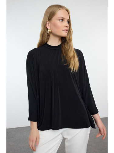 Trendyol Black Oversize/Wide Fit Crew Neck Stretchy Knitted Blouse