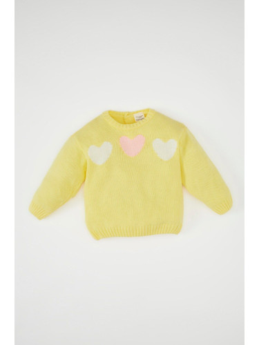 DEFACTO Baby Girl Heart Patterned Crew Neck Knitted Sweater