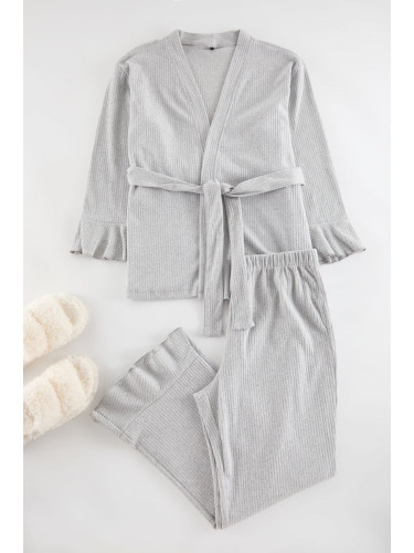 Trendyol Curve Gray Corded Soft Belted Knitted Pajama Set