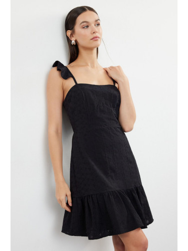 Trendyol Black Plain A-Line Mini Lined Embroidery Ruffle Detailed