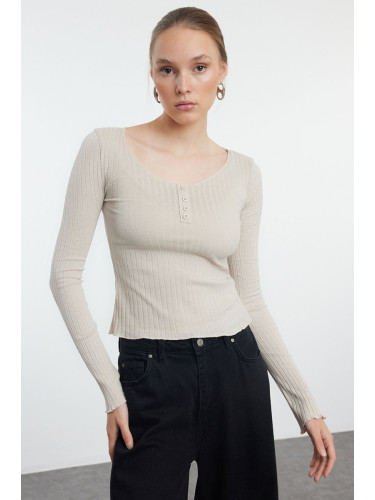 Trendyol Stone Button Detailed Pool Neck Slim/Fitting Knitted Blouse