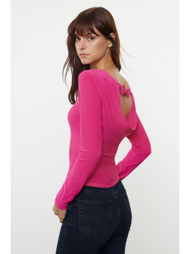 Trendyol Fuchsia Backless Bow Detailed Flexible Regular/Normal Pattern Knitted Blouse