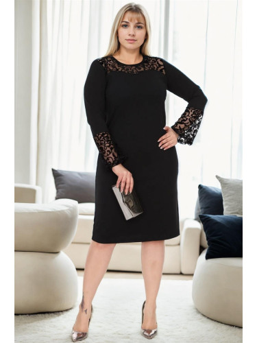 78581 Dewberry Spanish Sleeve Plus Size Dress-BLACK