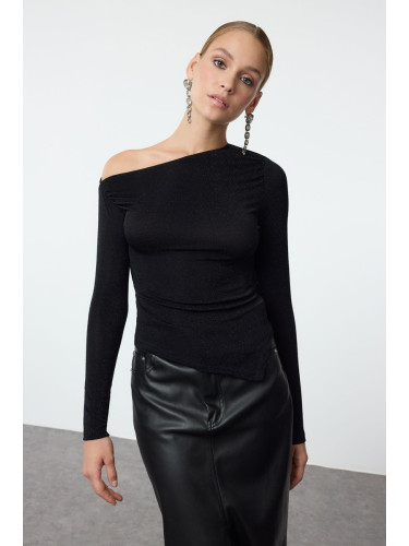 Trendyol Black Asymmetrical Hem Detailed Knitted Blouse