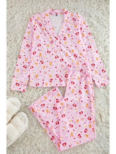 Trendyol Pink 100% Cotton Teddy Bear-Heart Patterned Knitted Pajama Set