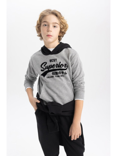 DEFACTO Boy's Printed Hooded Thick Sweatshirt