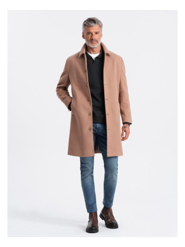 Ombre Single-breasted men's long coat with collar and bolster - brown