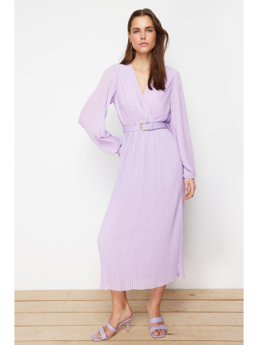 Trendyol Lilac Belted A-Line Pleated Maxi Lined Chiffon Woven Dress