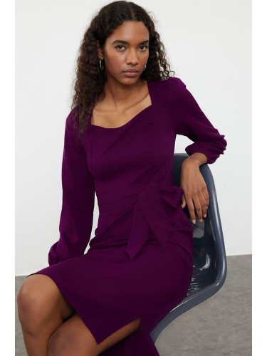 Trendyol Purple Belted Bodycon Midi Woven Dress