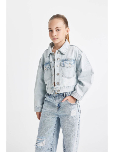 DEFACTO Girl's Buttoned Pocket Short Jean Jacket