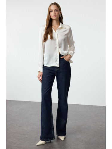 Trendyol White Satin Fabric Regular Regular Pattern Woven Shirt