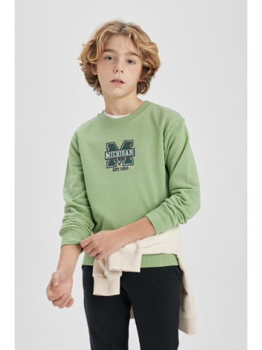 DEFACTO Boy Printed Crew Neck Thick Sweatshirt