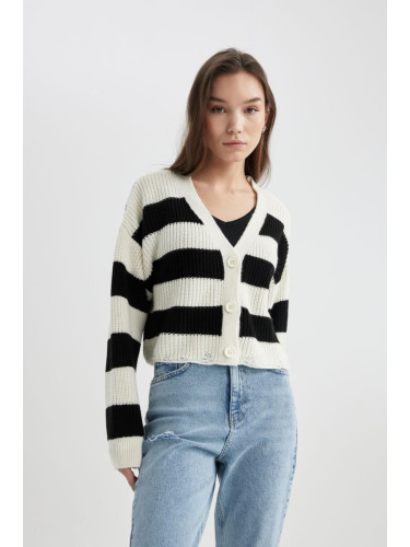 DEFACTO Relax Fit Striped V-Neck Knitwear Cardigan
