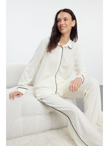 Trendyol Ecru Piping Detailed Viscose Woven Pajama Set