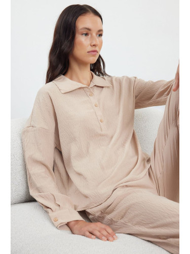 Trendyol Stone Button Detailed Textured Woven Pajama Set