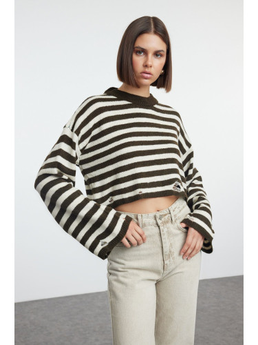 Trendyol Khaki Soft Texture Crew Neck Crop Knitwear Sweater