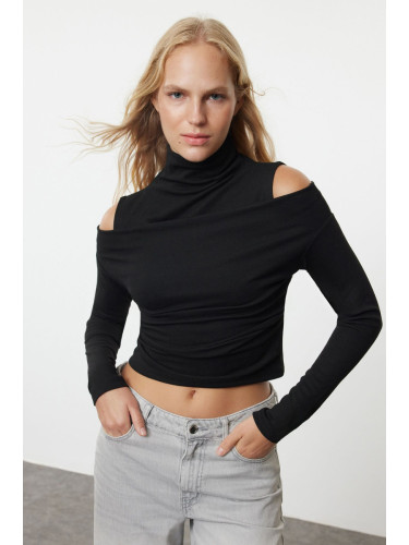 Trendyol Black Double Layer High Collar Slim/Fitting Knitted Blouse