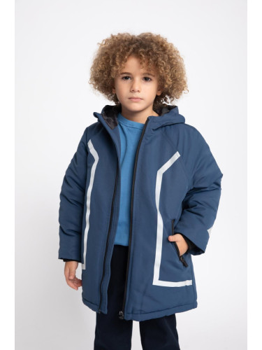 DEFACTO Boys Water Repellent Reflector Printed Hooded Fleece Lined Coat