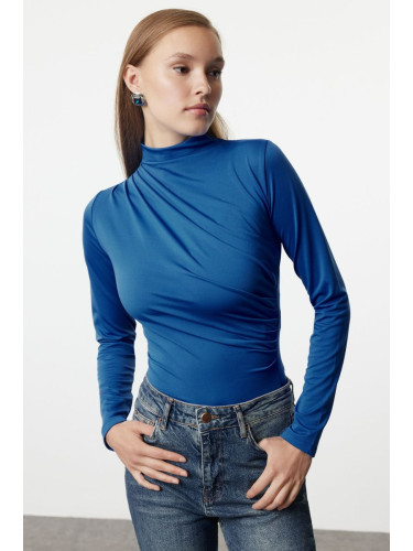 Trendyol Flexible Knitted Bodysuit with Saks Ruffle Detail, High Collar and Snap Fasteners