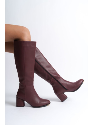 Capone Outfitters Oval Toe Side Zipper Burgundy Heeled Women's Boots