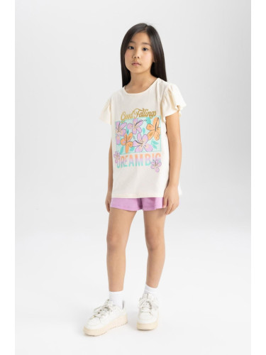 DEFACTO Girl's Printed Short Sleeve Pajama Set with Shorts