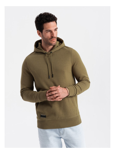 Ombre BASIC men's cotton kangaroo hooded sweatshirt - olive