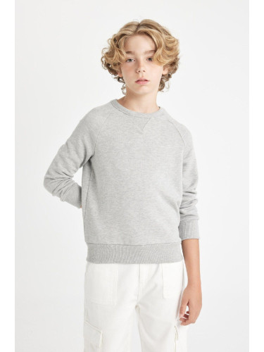 DEFACTO Boy's Gray Crew Neck Cotton Basic Plain School Sweatshirt