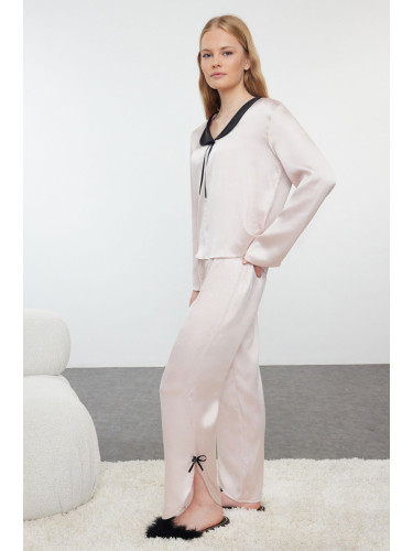 Trendyol Powder Ribbon/Bow and Slit Detailed Satin Woven Pajama Set