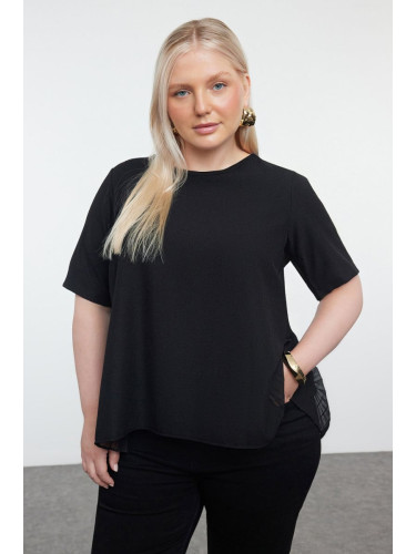 Trendyol Curve Black Pleated Back Woven Plus Size Blouse