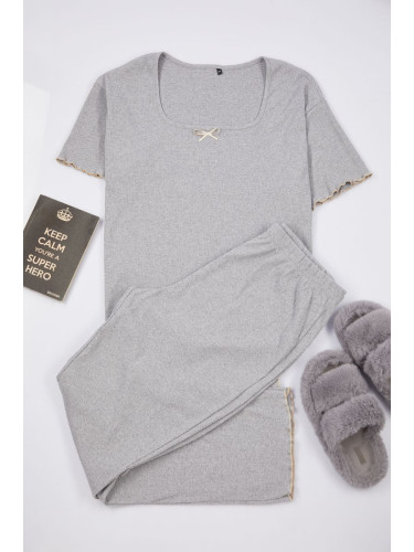 Trendyol Curve Gray Square Collar Camisole Knitted Pajama Set