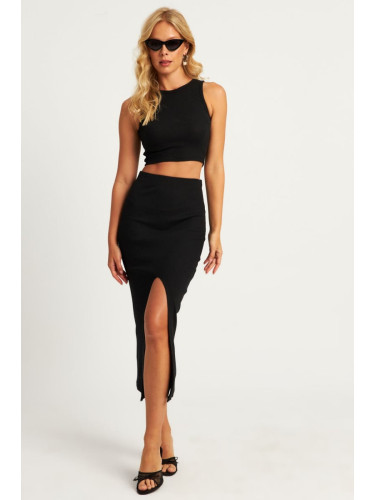 Cool & Sexy Women's Black Bottom Top Skirt Set