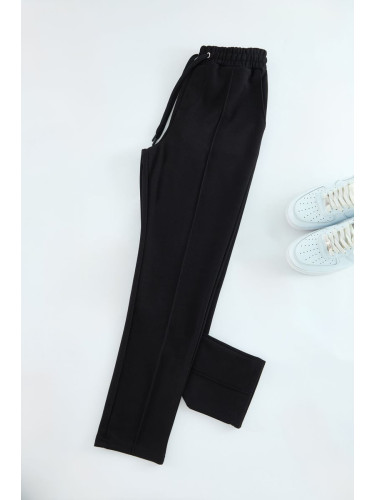 Trendyol Black Regular Cut Textured Stitch Detailed Sweatpants