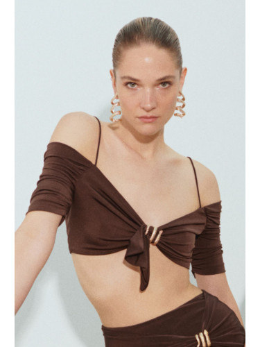 Trendyol X Zeynep Tosun Brown Knitted Snake Accessory Bustier