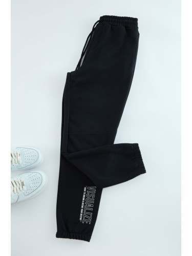 Trendyol Black Regular Cut Text Print Detailed Sweatpants