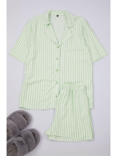 Trendyol Green Striped Viscose Top Wide Pattern Woven Pajama Set