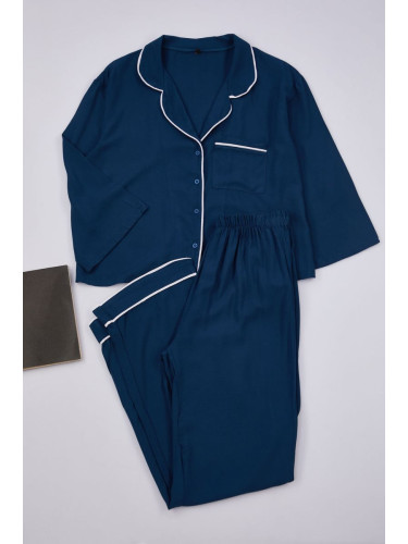 Trendyol Navy Blue Viscose Woven Pajama Set