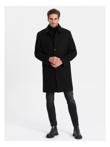 Ombre Men's long single-breasted coat with collar and undercoat - black