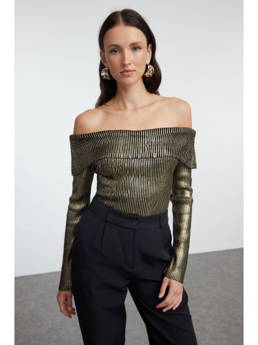 Trendyol Gold Carmen Collar Gilded Knitwear Sweater